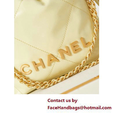 Chanel Shiny Calfskin  &  Gold-Tone Metal CHANEL 22 Mini Handbag AS3980 Light Yellow